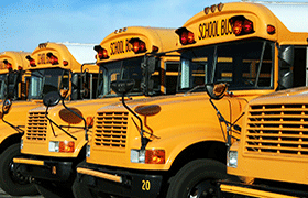 Bus fleet power wash services include pressure cleaning and scrubbing school buses.